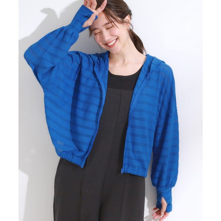 ブルー(093) | 【UV/水陸両用】手の甲まで隠れる レースボーダー ラッシュガードパーカ | Cutie Blonde