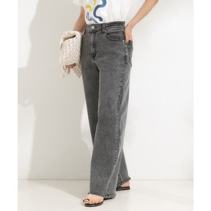 ブラック(019) | 【S-LL/裏ひんやり/ストレッチ】ワイドストレートデニムパンツ | Cutie Blonde