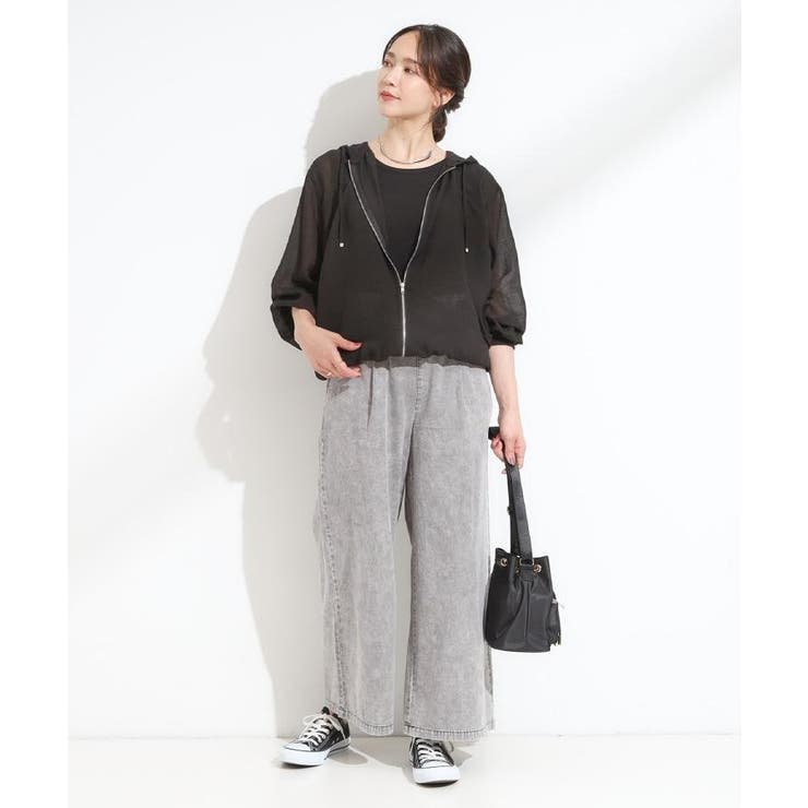 セットアップ可/S-LL】リボン付き イージーワイドデニムパンツ[品番