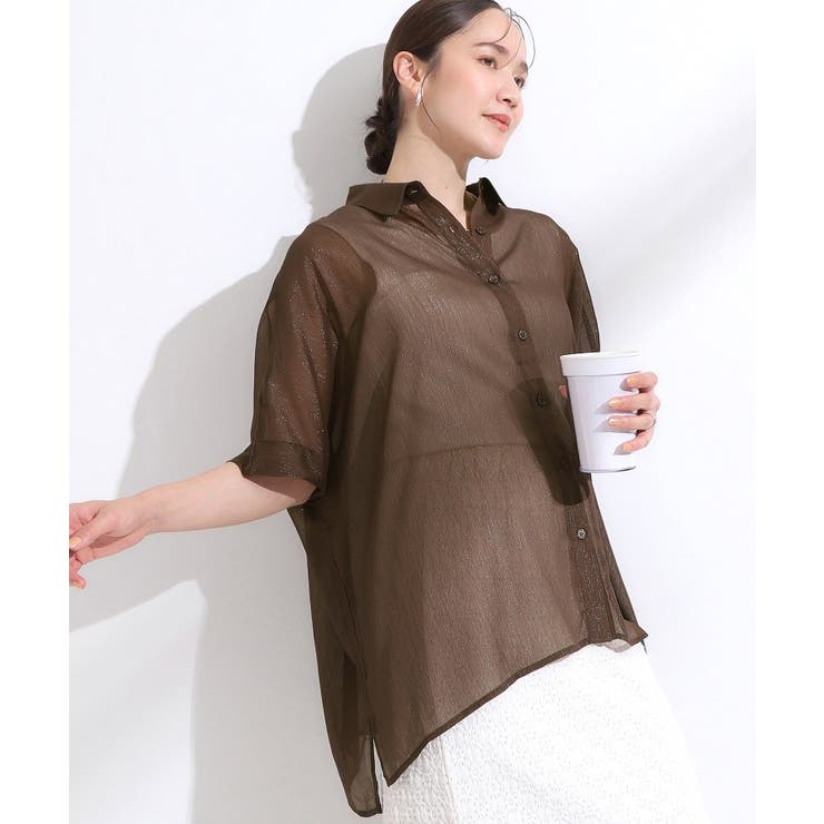 ブラウン(043) | 大人のシアー感 ラメが華やかな楊柳ポンチョシャツ | Cutie Blonde