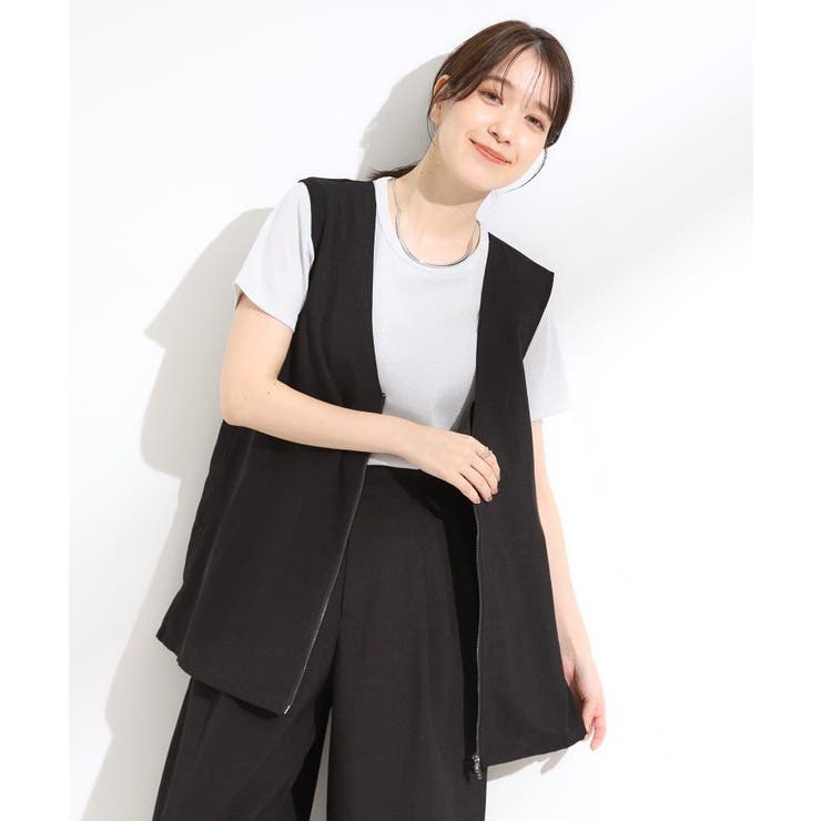 【セットアップ可】さらりと軽やかに ダブルジップ麻調ジレ | Cutie Blonde | 詳細画像1 