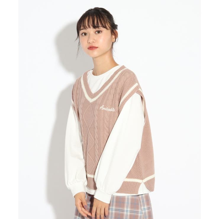 洗える スクールニットベスト ミニ裏毛トップスセット 品番 Wrdw Pink Latte ピンクラテ のキッズファッション通販 Shoplist ショップリスト
