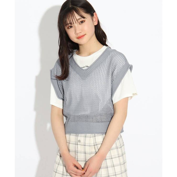 洗える】メッシュニットベスト+ロゴTシャツ セット[品番：WRDW0145542]｜PINK-latte（ピンクラテ ）のキッズファッション通販｜SHOPLIST（ショップリスト）