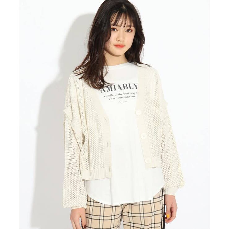 メッシュニットカーディガン+ロゴＴシャツ[品番：WRDW0145547]｜PINK-latte（ピンクラテ ）のキッズファッション通販｜SHOPLIST（ショップリスト）