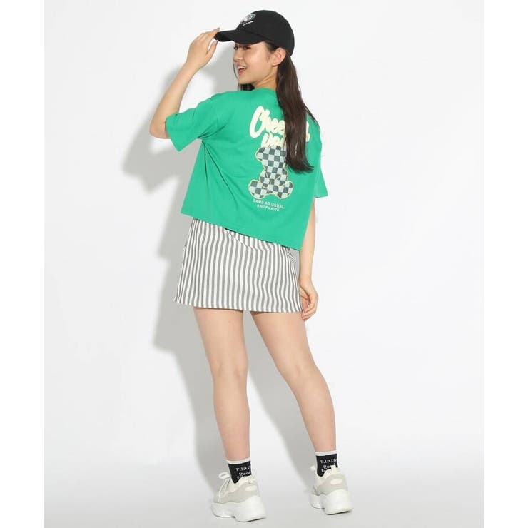 くまワッペン配色バックプリントTシャツ[品番：WRDW0150345]｜PINK