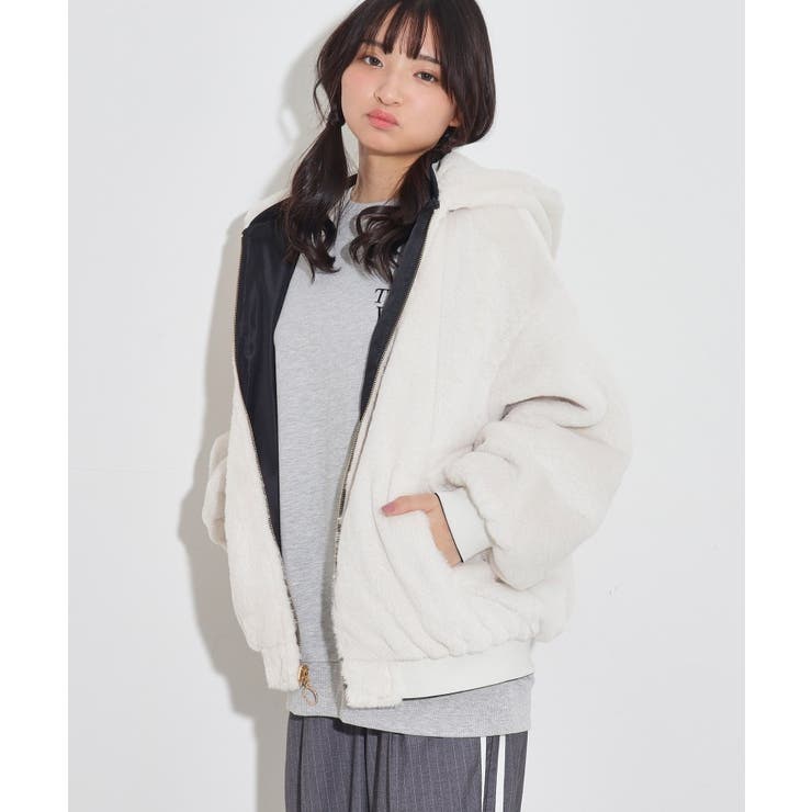 ★美品★ブルーガール/上質エコファーブルゾン/ピンクベージュ/大人可愛い