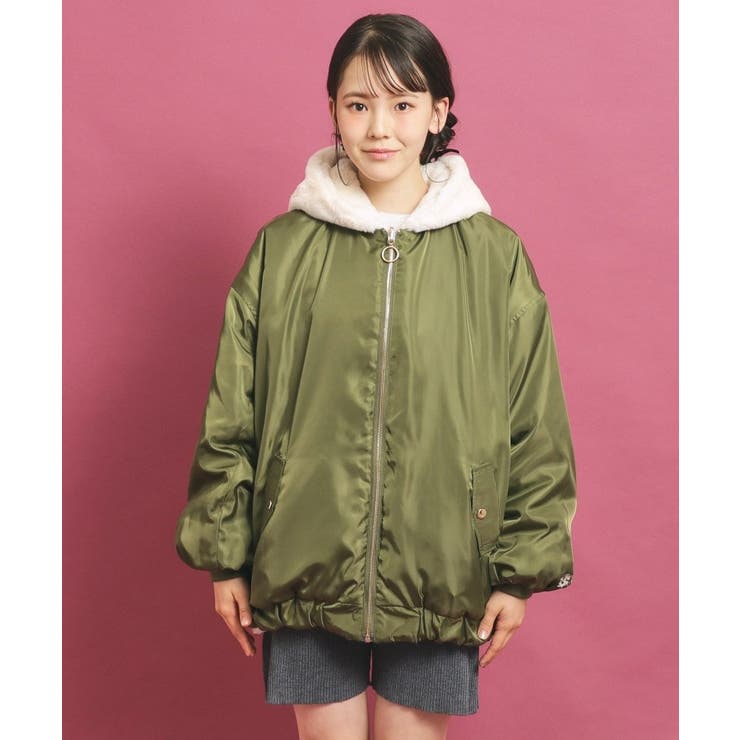 双子♡ ピンクラテ　リバーシブル　エコファー フーディ付き】モコモコ リバーシブルエコファー（ブルゾン