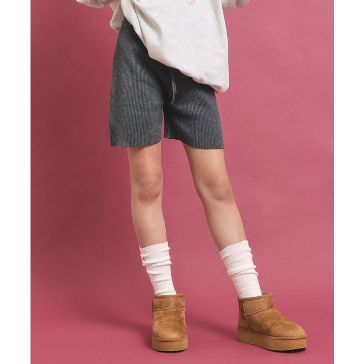 チャコールグレー(014) | 【セットアップあり】リブニットショートパンツ | PINK-latte