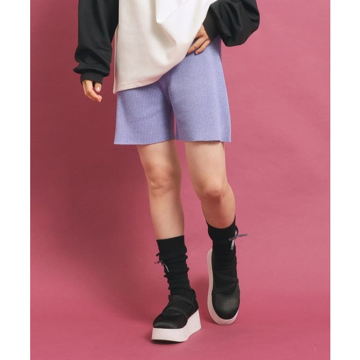 パープル(081) | 【セットアップあり】リブニットショートパンツ | PINK-latte