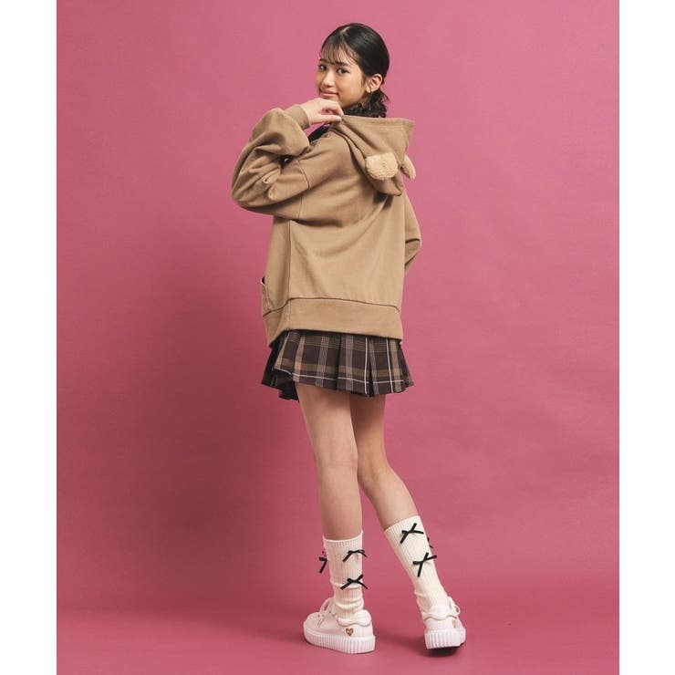 ブラウン ピンク コーデ売り Pコート チェック プリーツミニスカート マフラー ブラウン ピンク コーデ売り Pコート チェック プリーツミニ