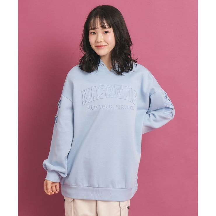 定番】袖レースアップ フード付きプルオーバー[品番