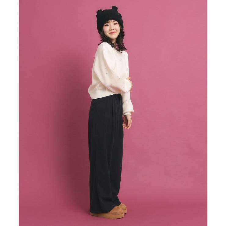 一目惚れニット】バックリボン ニットパール調トップス[品番