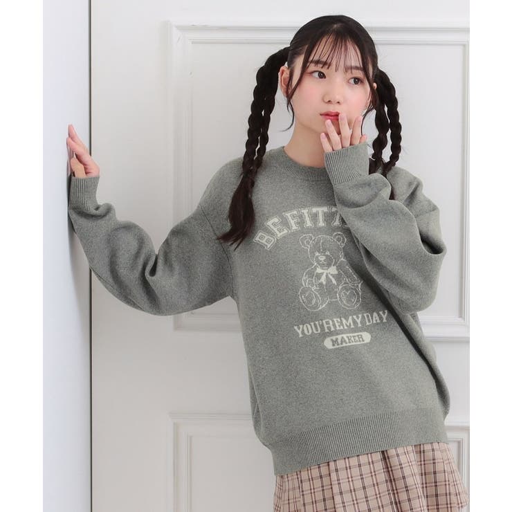 コットンジャカードくまプルオーバー | PINK-latte | 詳細画像1 