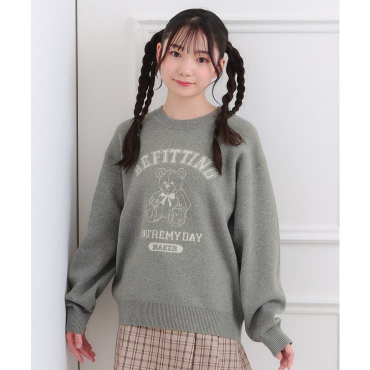 グレー(012) | コットンジャカードくまプルオーバー | PINK-latte