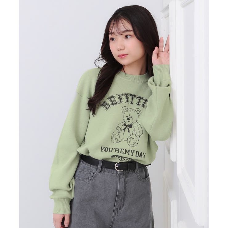 ミントグリーン(021) | コットンジャカードくまプルオーバー | PINK-latte