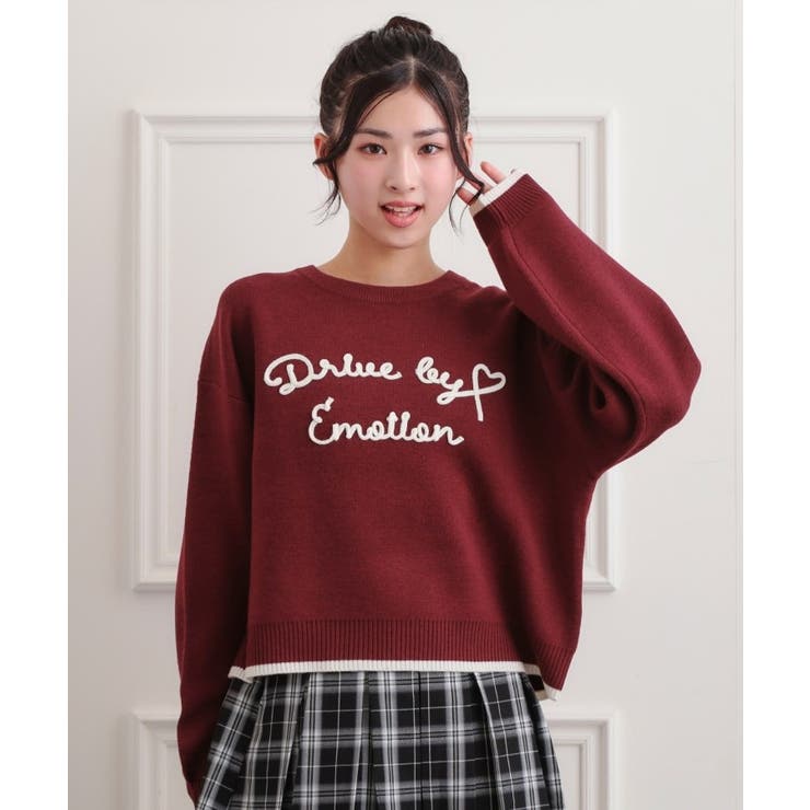 ボルドー(064) | コード風ステッチニットプルオーバー | PINK-latte