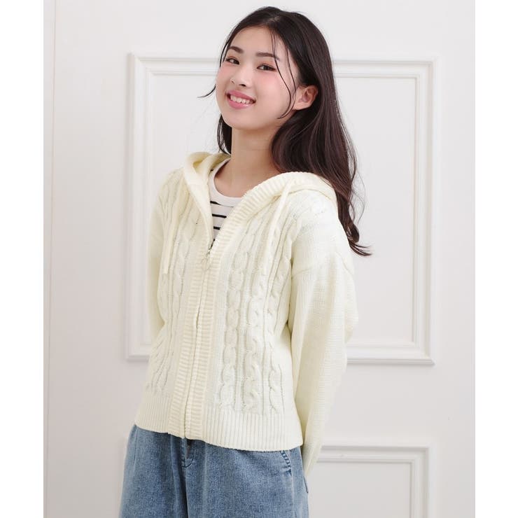 アイボリー(004) | モールニットケーブルカーディガン | PINK-latte