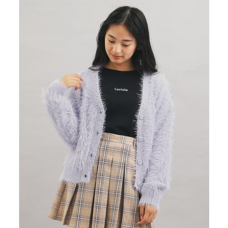 パープル(081) | ウォッシャブルロゴシャギーニットカーディガン | PINK-latte