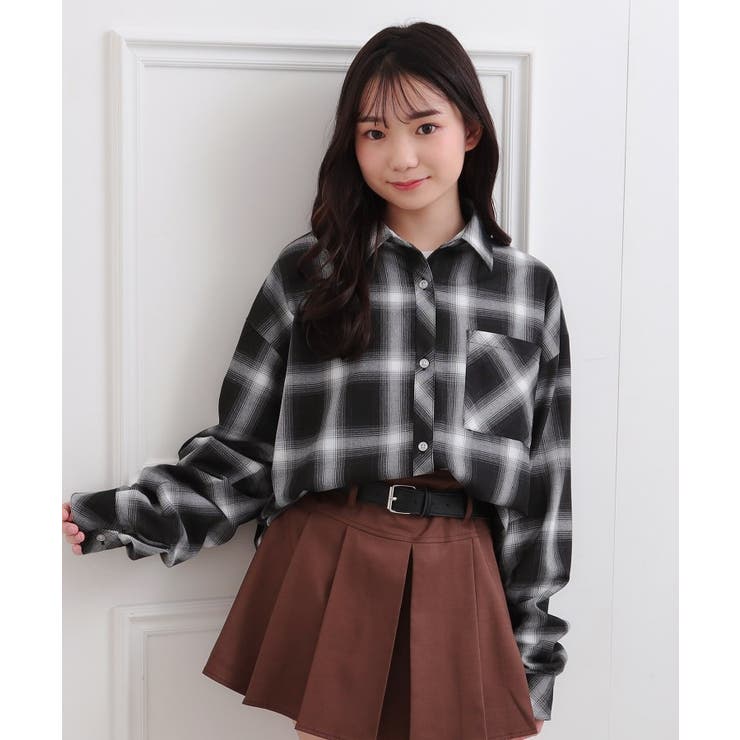 ブラック(219) | ルーズチェックシャツ＋ロンT | PINK-latte