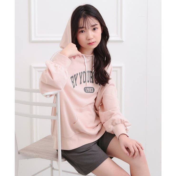 ピンク(071) | 袖ラインパーカ＋ショートパンツセット | PINK-latte