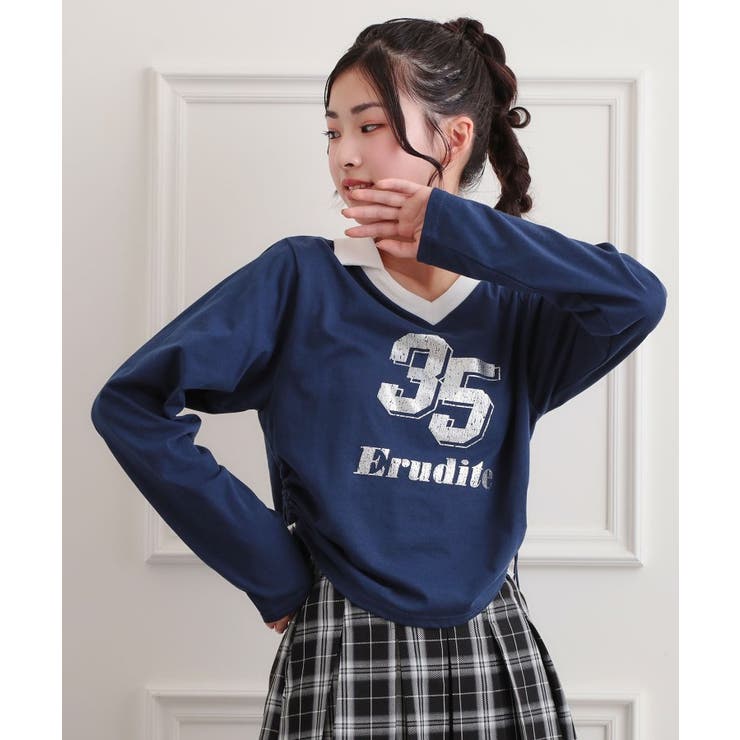 ネイビー(094) | 衿付き箔ナンバーロンT | PINK-latte