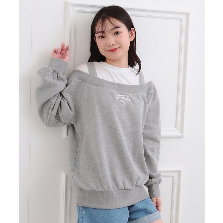 グレー(012) | ラメ裏毛オフショル風プルオーバー | PINK-latte