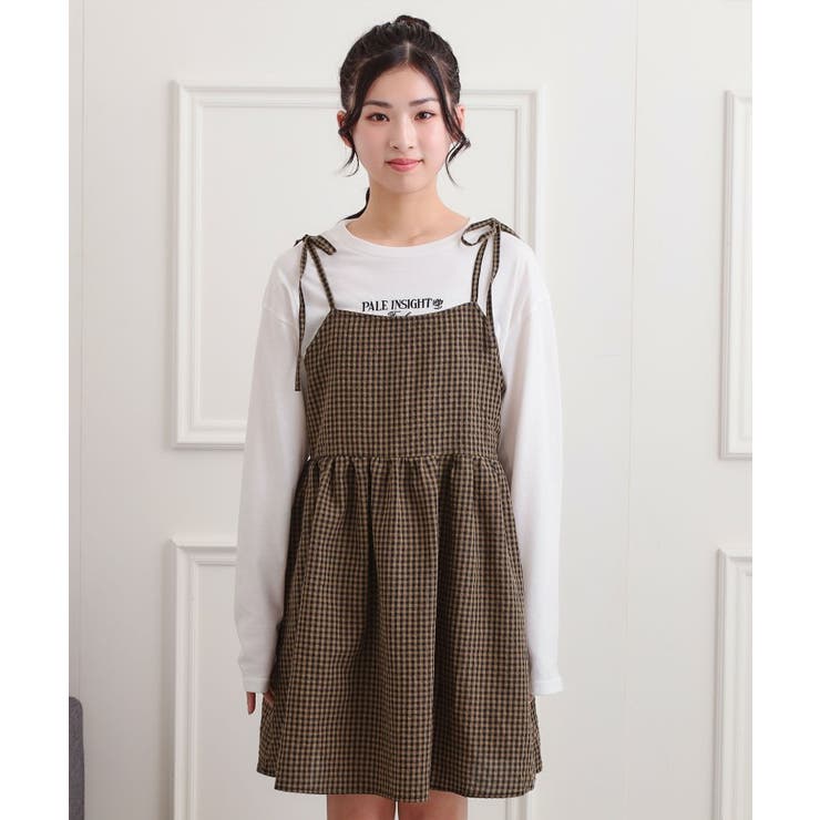 ギンガムキャミワンピ＋ロンTセット | PINK-latte | 詳細画像2 