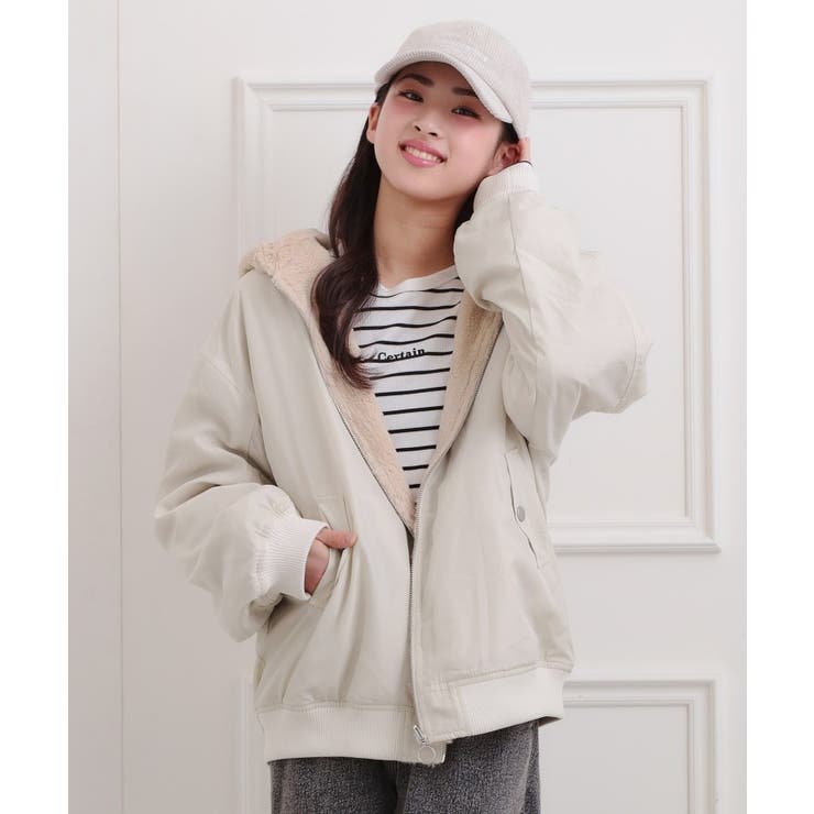 アイボリー(004) | リバーシブルフェイクファーブルゾン | PINK-latte