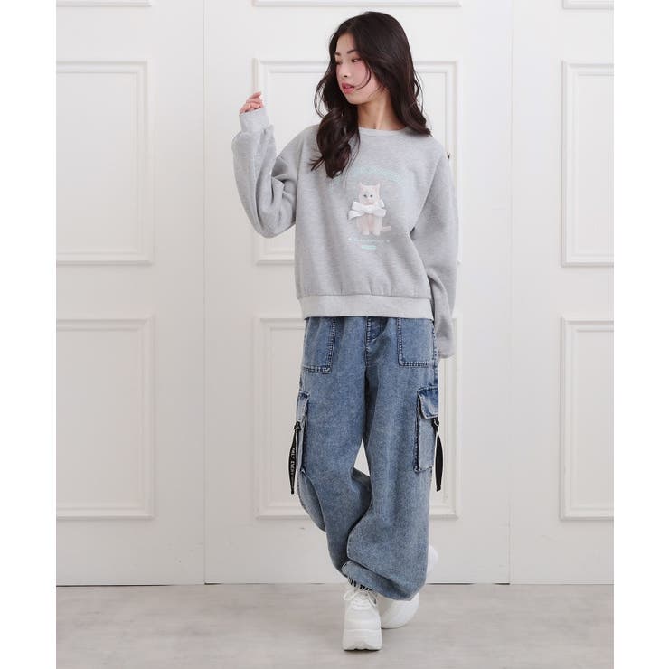 ベロアリボンネコフォトトレーナー | PINK-latte | 詳細画像13 