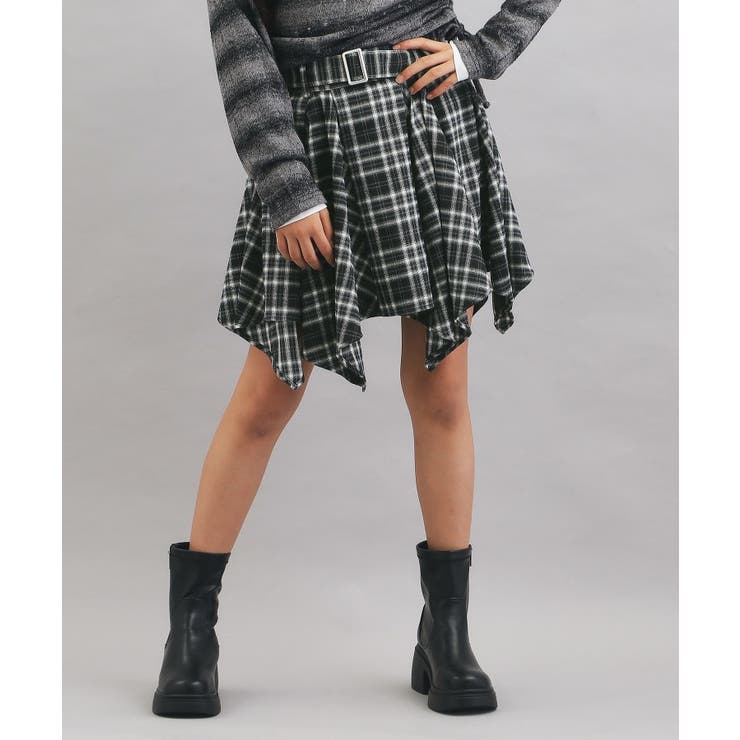 ブラック(219) | チェック変形ヘムスカート | PINK-latte