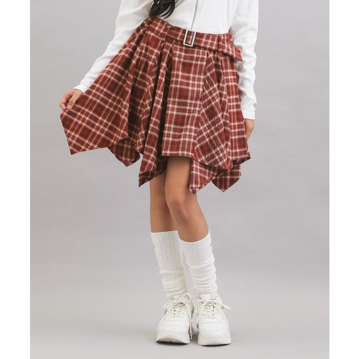 レッド(263) | チェック変形ヘムスカート | PINK-latte