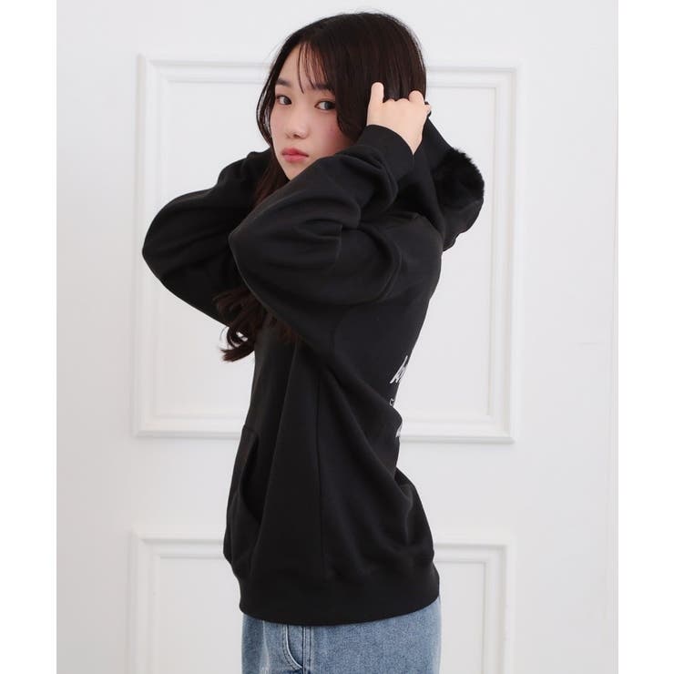 ブラック(019) | くま耳チュニックパーカー | PINK-latte