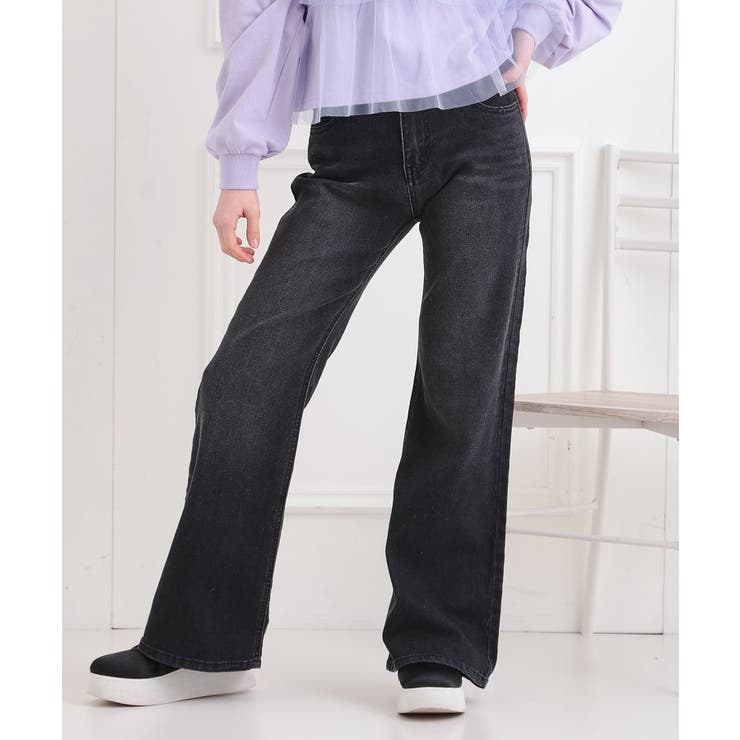 ブラック(419) | セミフレアデニムパンツ | PINK-latte