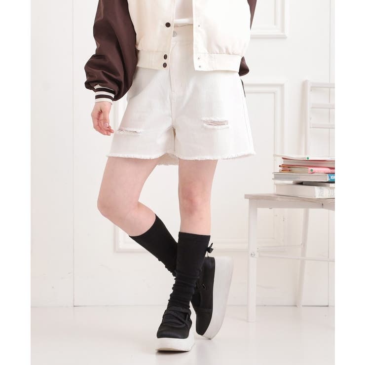 アイボリー(004) | ダメージショートパンツ | PINK-latte