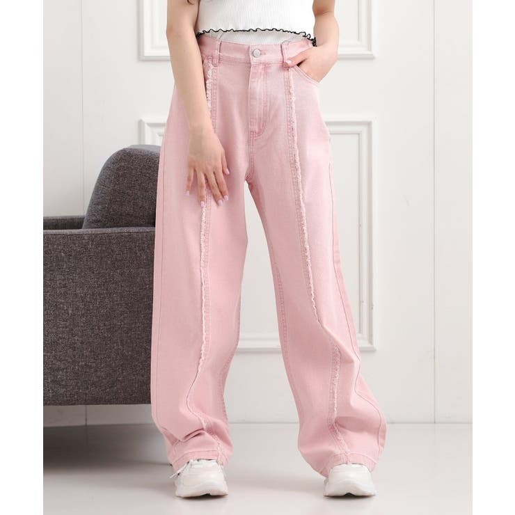 ピンク(071) | センターフリンジデニムパンツ | PINK-latte