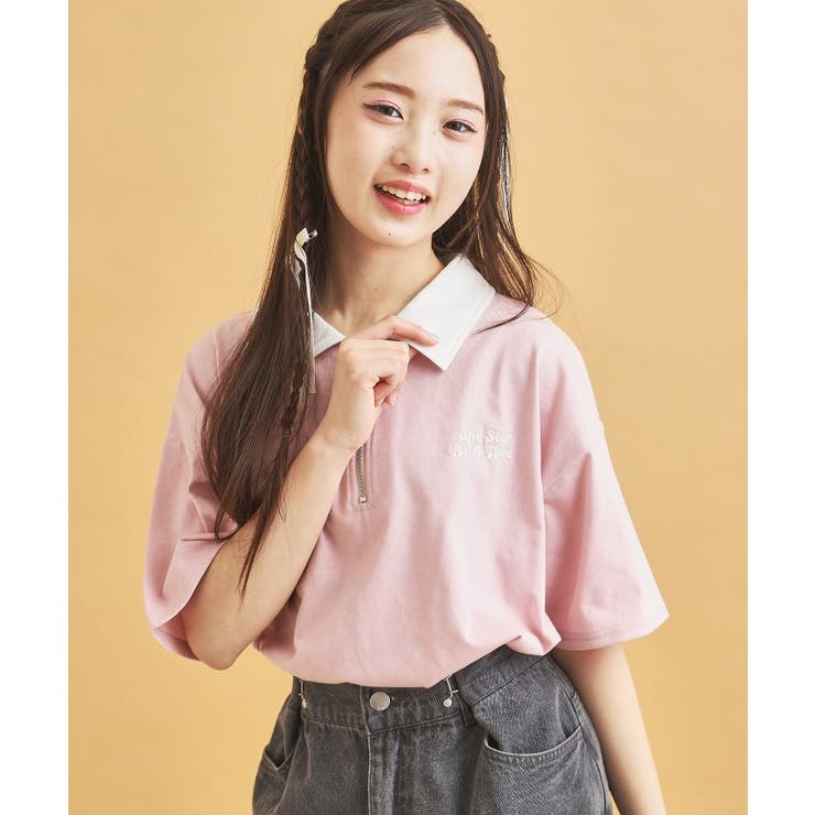 ピンク(071) | ハーフジップ衿付きTシャツ | PINK-latte