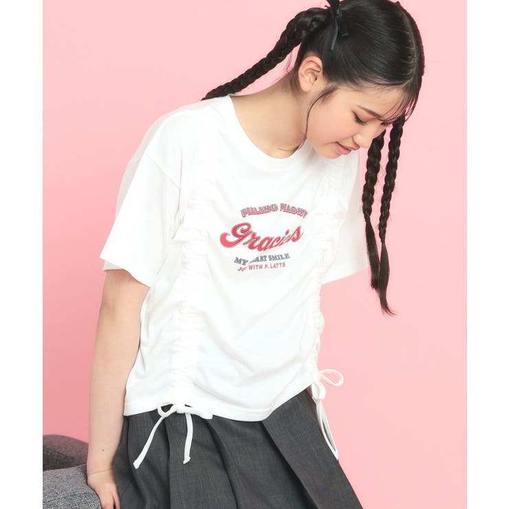 フロントドロストリボンTシャツ | PINK-latte | 詳細画像1 