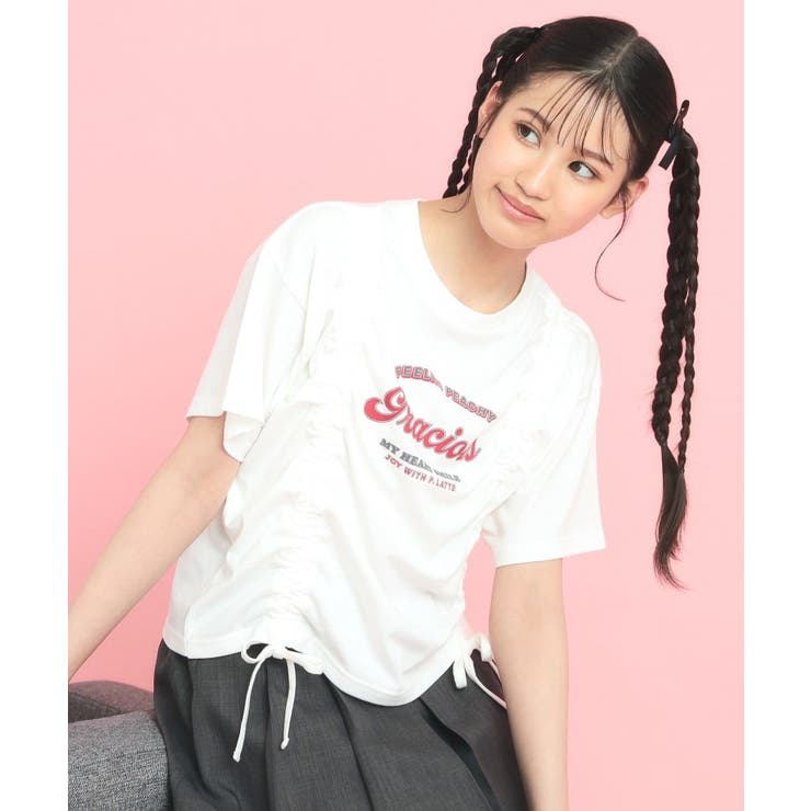 オフホワイト(003) | フロントドロストリボンTシャツ | PINK-latte