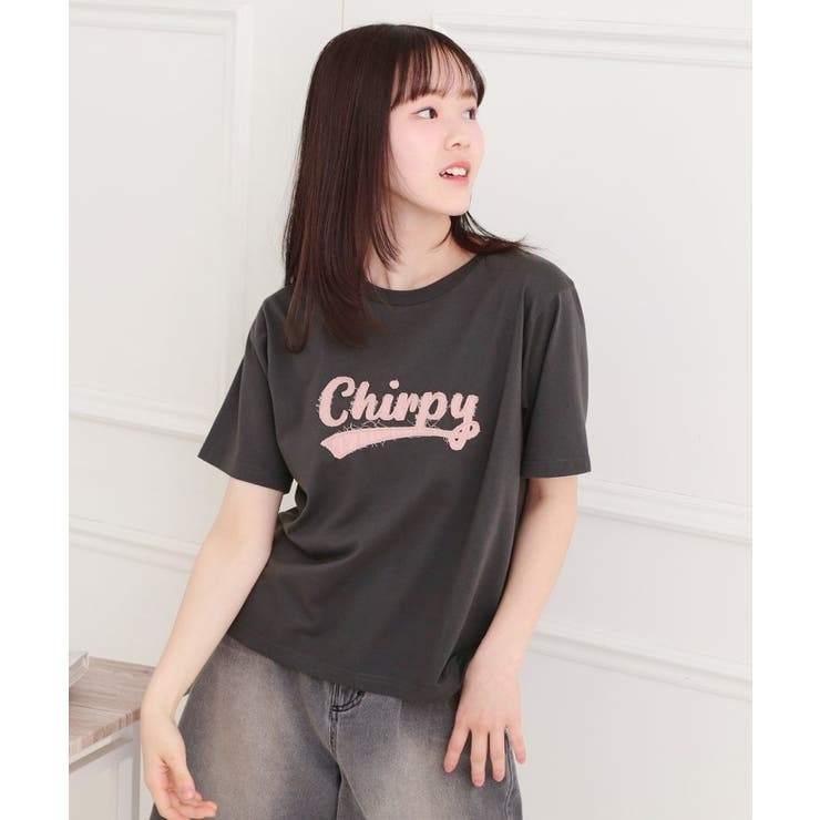 チャコールグレー(014) | ツイルアップリケTシャツ | PINK-latte