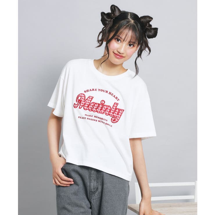 ギンガムアップリケTシャツ | PINK-latte | 詳細画像8 