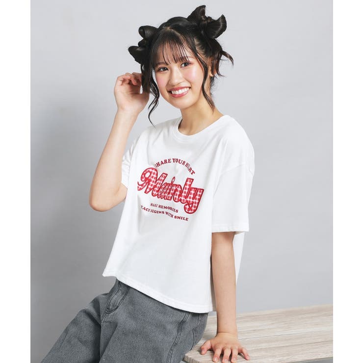 オフホワイト(003) | ギンガムアップリケTシャツ | PINK-latte