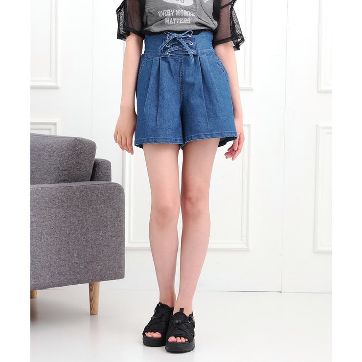 ブルー(493) | フロントレースアップキュロット | PINK-latte