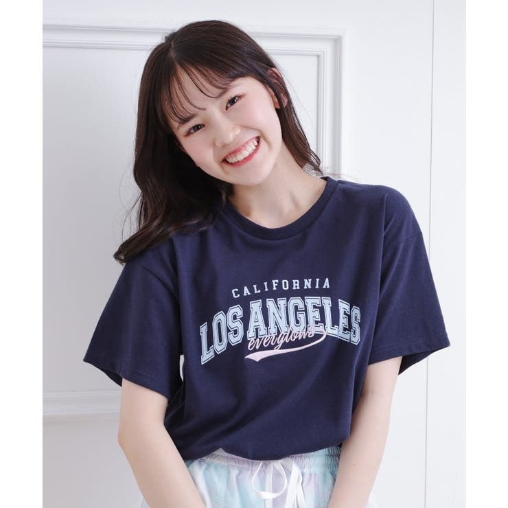 ネイビー(094) | 接触冷感 カレッジロゴTシャツ | PINK-latte