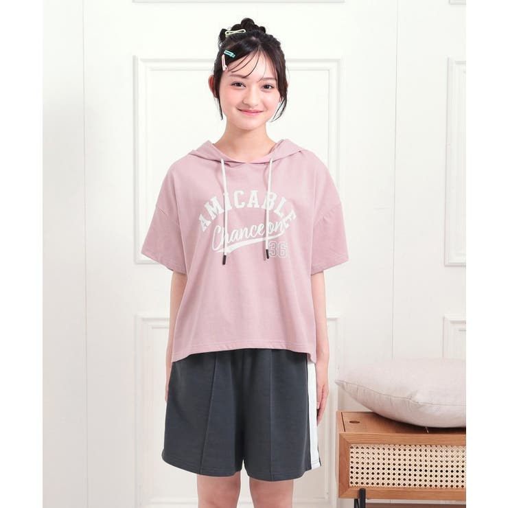 【セットアップアイテム】半袖パーカ＋ハーフパンツセット | PINK-latte | 詳細画像1 