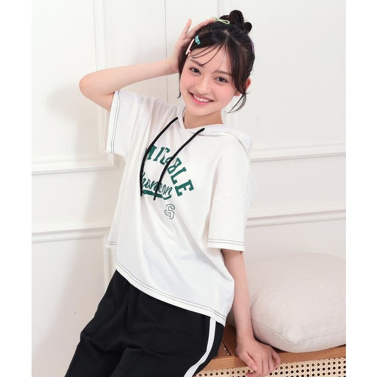 オフホワイト(003) | 【セットアップアイテム】半袖パーカ＋ハーフパンツセット | PINK-latte