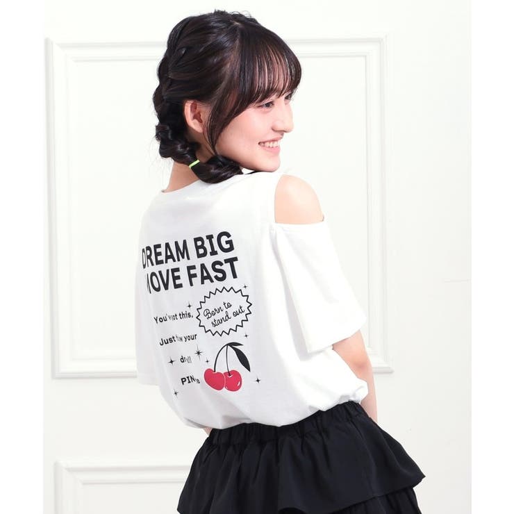 オフホワイト(003) | 肩あきバックプリントビッグTシャツ | PINK-latte