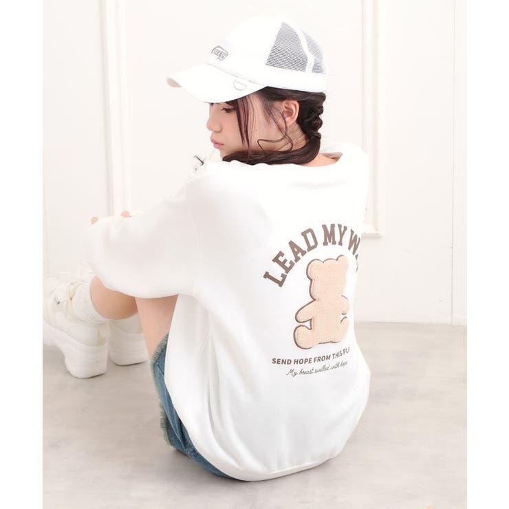 アイボリー(004) | ボアくまちゃんアップリケ裏起毛トレーナー | PINK-latte