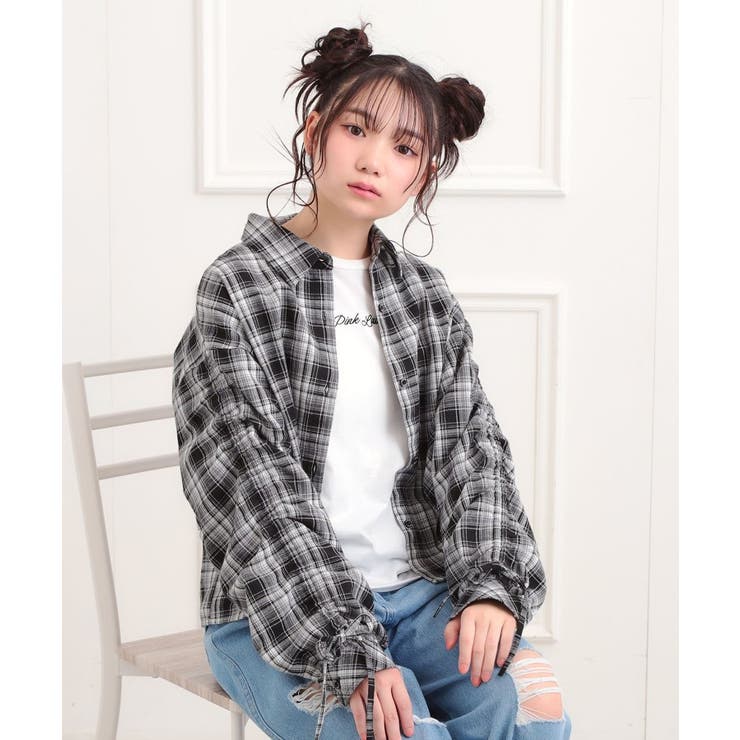 ブラック(219) | 【セットアイテム】起毛チェックシャツ＋ロンT | PINK-latte