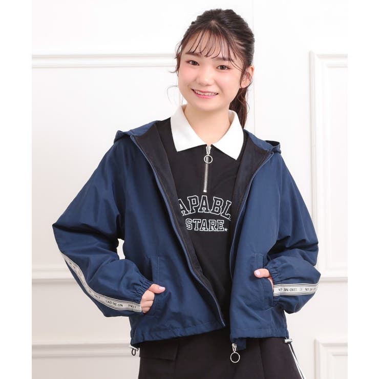 ネイビー(094) | ロゴラインナイロンパーカーブルゾン | PINK-latte