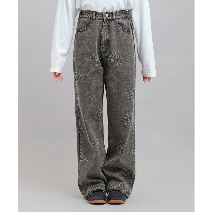 フラワー柄デニムロングパンツ | PINK-latte | 詳細画像1 